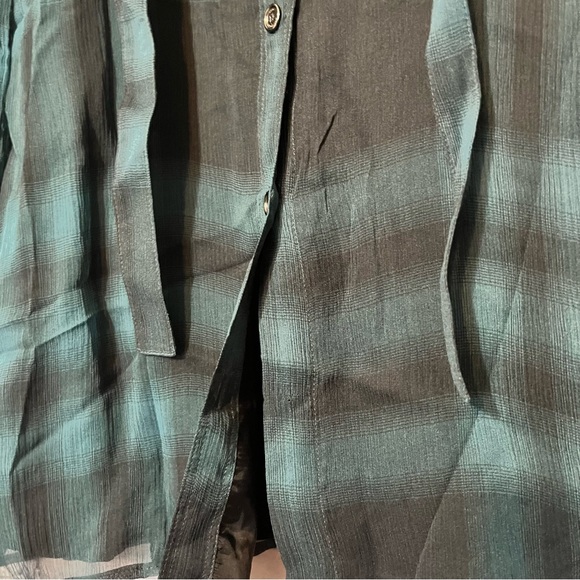 Burberry Brit Petrol Blue Checkered Sheer Silk Blouse Size XS - Picture 9 of 9